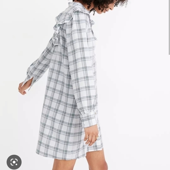 Madewell Plaid Ruffle-Yoke Shirtdress Windowpane NWOT - Picture 4 of 12